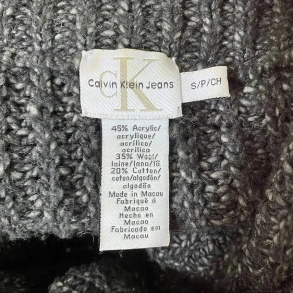 Calvin Klein Jeans Full Zip Sweater Small Gray Marled Wool Blend Mock Neck Mock‎